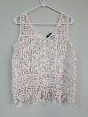 A.N.A Crochet Open Knit Tank Top Women Size L Bohemian Festival Hippie Western